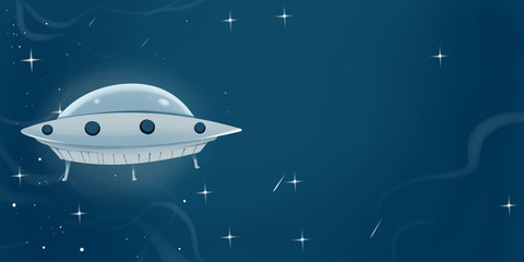 Fototapeta na wymiar illustration of alien space ship in outer space. children's books