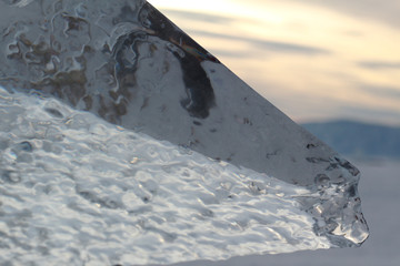 A close up of a transparent ice 