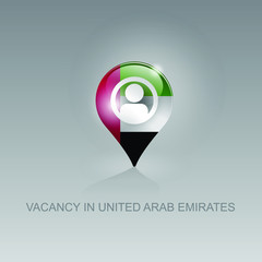3d image of a geo location symbol on a gray background. Job search and vacancies in UNITED ARAB EMIRATES. Design for banners, posters, web sites, advertising. Vector illustration, isolated object.