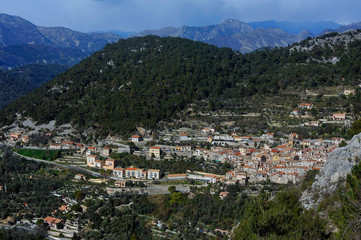 Fototapeta na wymiar Village of Peille in the French department Alpes Maritimes view from the heights