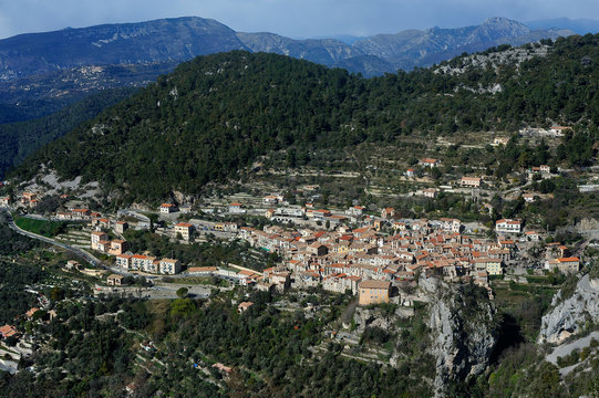 Village of Peille in the French department Alpes Maritimes view from the heights