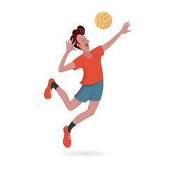 Cheerful man is playing volleyball. Vector isolated illustration with texture in cartoon style.