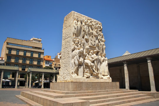 Santa Clara Square or plaza, sculpture tribute to castellon by Llorens Poy, Castellon de la Plana, Valencia Province, Spain.
