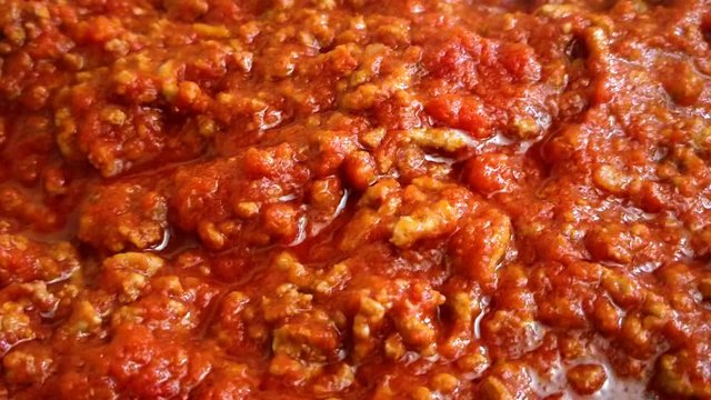 Close up of tasty bolognese sauce (rag&ugrave; alla Bolognese). Typical sauce for Italian pasta