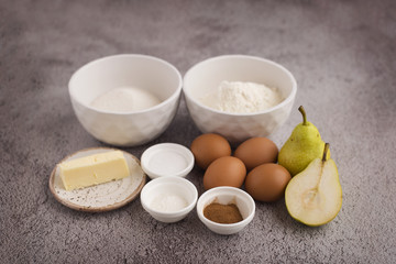  Flour, milk, spices and butter on the general background