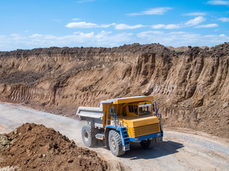 Mining truck, special equipment for working in quarries, aerial view