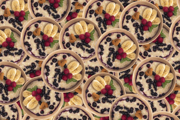  Many plates of oatmeal with currants
