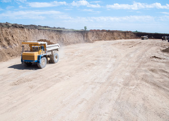 Mining truck, special equipment for working in quarries, aerial view