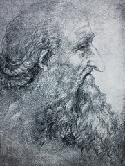 Assumed portrait of Leonardo da Vinci in a vintage book Leonard de Vinci, author A. Rosenberg, 1898, Leipzig