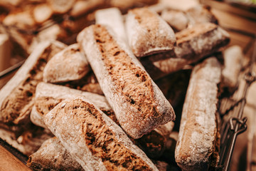 Freshly baked french bread  at the bakery