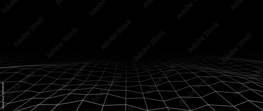 Fototapete Abstract black background of moving particles. Futuristic mesh. A large amount of data. Vector illustration