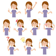 女性　ポーズ　アクティブ　運動　表情　セット