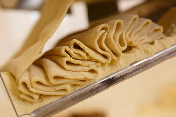 dettaglio della produzione della pasta fresca in una fabbrica alimantare 