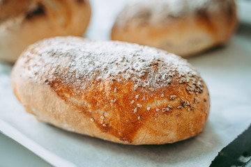 Freshly baked bread in the bakery