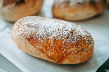 Freshly baked bread in the bakery