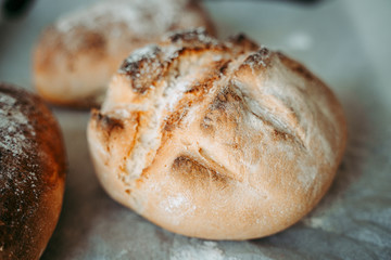 Freshly baked bread in the bakery