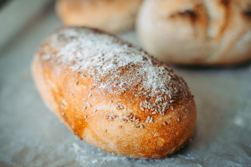 Freshly baked bread in the bakery