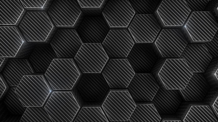 carbon and chrome hexagon modern background, 3d render illustration