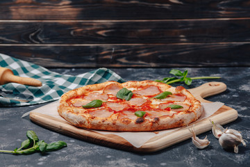 delicious Neapolitan meat pizza, pizzeria and delicious food
