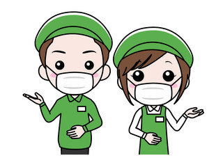 マスクをつけたスーパーマーケットの店員 