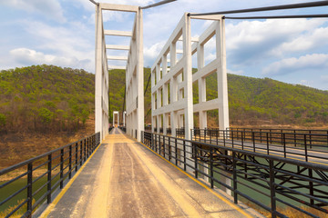 CHIANGMAI, THAILAND - April 26, 2020 : Suspension bridge at Mae Kuang Udom Thara dam, Thailand.