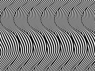 Abstract background with black and white striped, futuristic waves. Geometrical pattern. Vector illustration