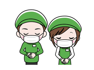 マスクをつけたスーパーマーケットの店員 