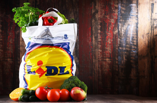 Original Lidl plastic shopping bag and products