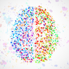 Abstract human brain of colorful ink splashes, grunge splatters. Vector illustration