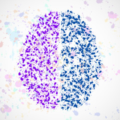 Abstract human brain of colorful ink splashes, grunge splatters. Vector illustration