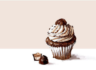 Chocolate cupcake with two chocolate candies