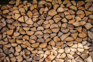 Pile of tree trunks chopped for firewood