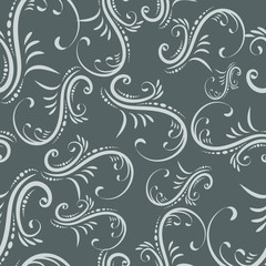 Luxury silver floral vintage wallpaper. Swirls seamless ornament in gray color