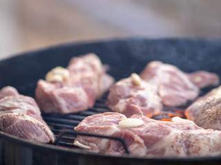 BBQ. flavorful steak on the coals. cooking at home. holidays