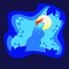 Paper cut Frog and Grasshopper