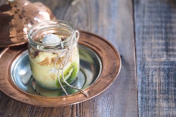 A magnolia with kiwi photo for food photography concept.