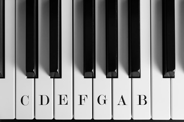 the range of piano keys of one octave with its names