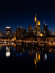 Frankfurt-am-Main, GERMANY- April 11, 2020:  Skyline of Frankfurt, Germany at night.