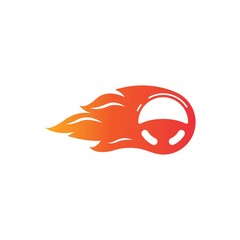 car steering wheel  burning fire  logo icon vector illustration