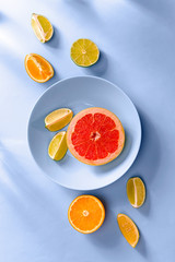 Sliced citrus with grapefruit, lemon and orange
