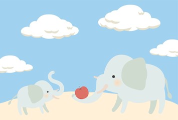 象の親子のポストカード