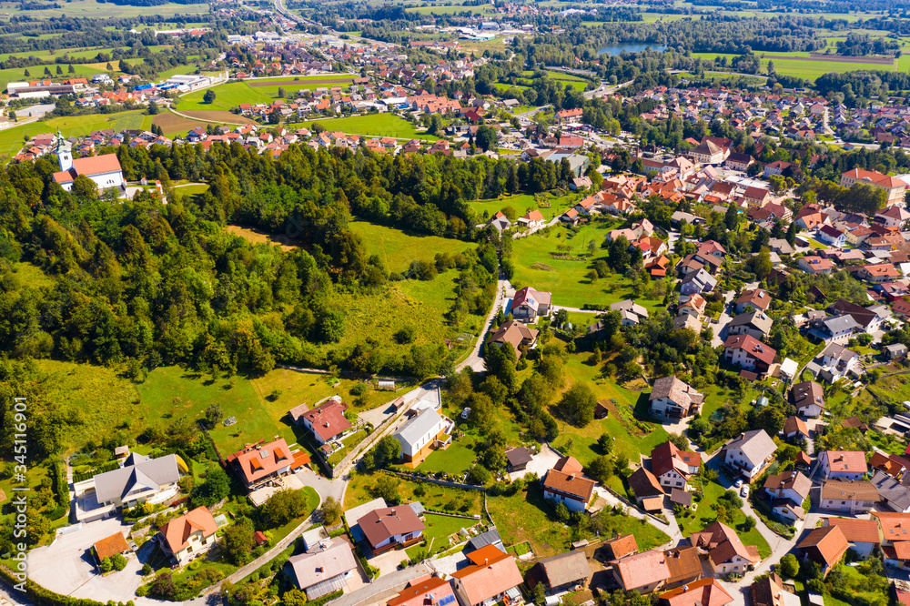 Wall mural picturesque top view of city vrhnika. republic of slovenia