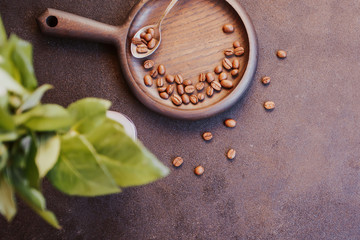 Roasted coffee beans on dark background