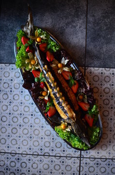 fried pike with vegetables
