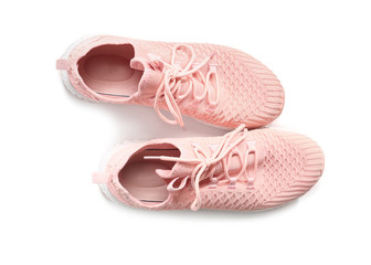 Pair of sport shoes on white background
