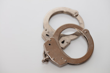 steel metal Handcuffs on  white background isolate