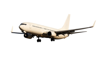 Fototapeta na wymiar Commercial passenger airplane on white