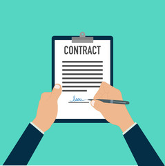 hand signing paper document pen contract paper vector