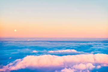Sky and clouds at sunset landscape , aerial view from plane