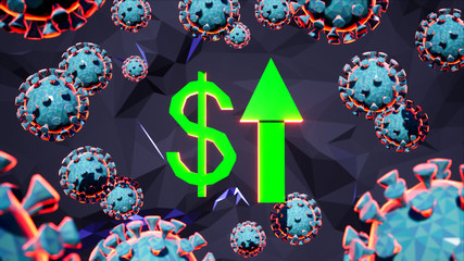 Dollar Currency Rising During Corona Virus Pandemic 2020 3D Illustration